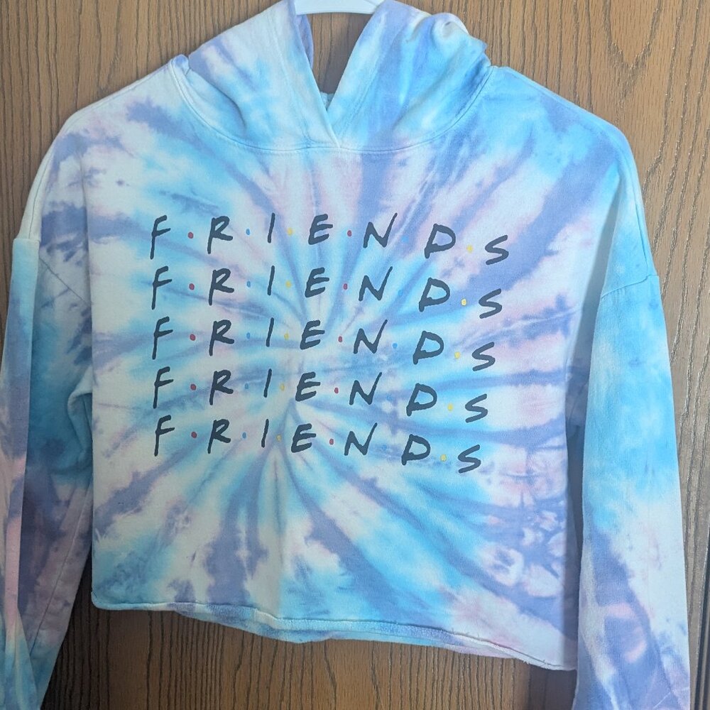 Justice "FRIENDS" Tie Dye Cropped‎ Hooded Sweatshirt Pink Blue Y2K Nostalgic- S